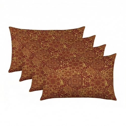 RSH DECOR: Outdura Lumbar Throw Pillows Set of 4 | 20" x 12" | Water and Fade-Resistant Performance Fabric | Outdoor Pillow Covers with Down-Alternative Inserts | Made in USA (Marrakech Salsa)
