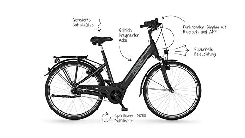 Fischer E-Bike City, CITA 4.1i Elektrofahrrad für Damen und Herren, RH 41 cm, Mittelmotor 65 Nm, 36 V Akku im Rahmen, schwarz matt, 28 Zoll