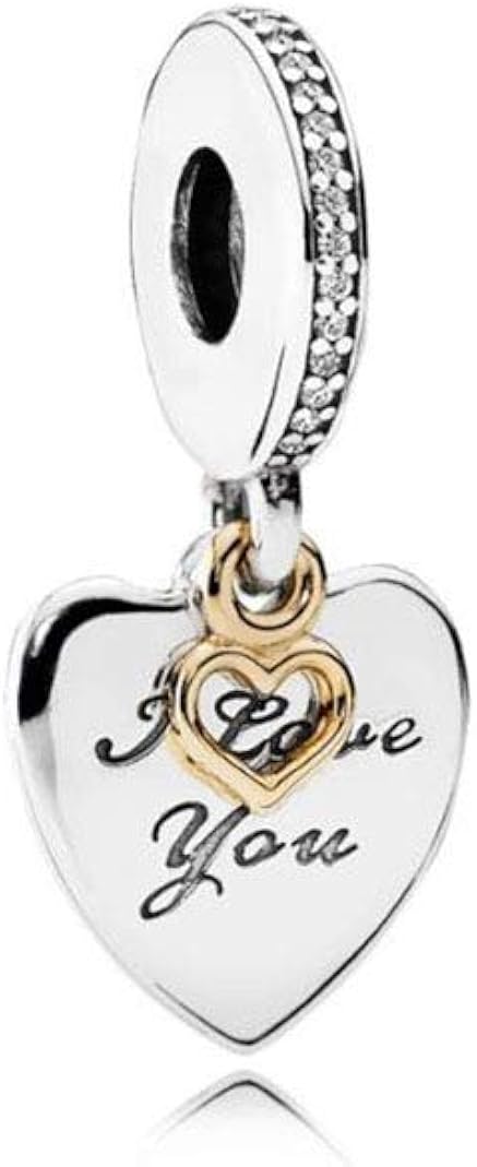 MiniJewelry - Abalorio de plata de ley con texto en inglés I Love You diseño de texto I Love You