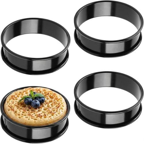 Crumpet Rings Non Stick Crumpet Rings Sturdy Baking Rings for Crumpets and Cookies Set of Four Double Edge Cake Moulds Black 8.5 x 2 cm