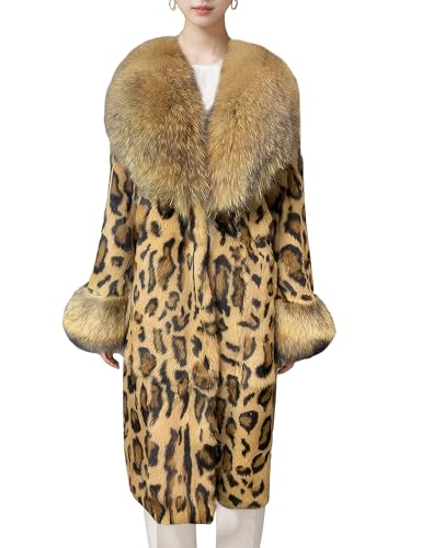 Women's Genuine Rabbit Fur Coat Long Jacket With Fox Fur Collar Cuffs Warm Outerwear - Main Image