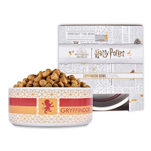 Harry Potter Gryffindor Bowl for Pets | Harry Potter Dog or Cat Feeding Bowl | 3.5 Cups or 28oz Capacity Ceramic Dishwasher Safe Pet Dish, Red and Yellow Gryffindor Pet Dish