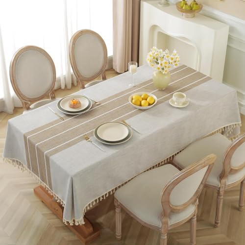 Alsoo Outdoor Table Cloth Rectangle Table, Waterproof Tablecloth Cotton Linen Wrinkle Free Rustic Tables Cover for Picnic Camping Party Kitchen Dining (Coffee Lines, 4-6 Seats, 55x75 Inches) by Alsoo - Image 7