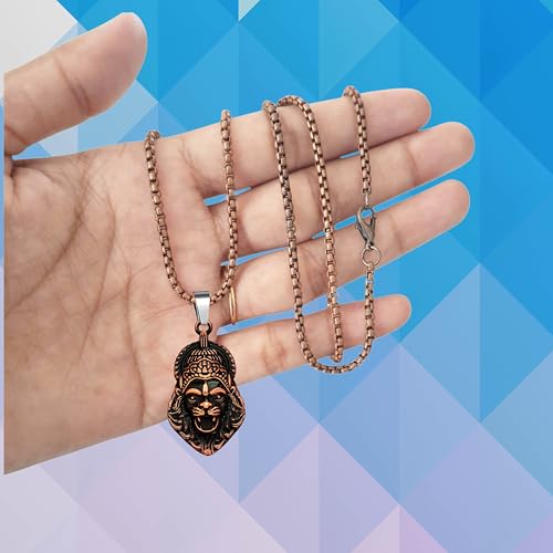 Image of M Men Style Narasimha Metal Pendant With 22 Inch Box Stainless Steel Chain | Lord Narshinha Trident Necklace | Hindu Religious Jewelry for Men & Women