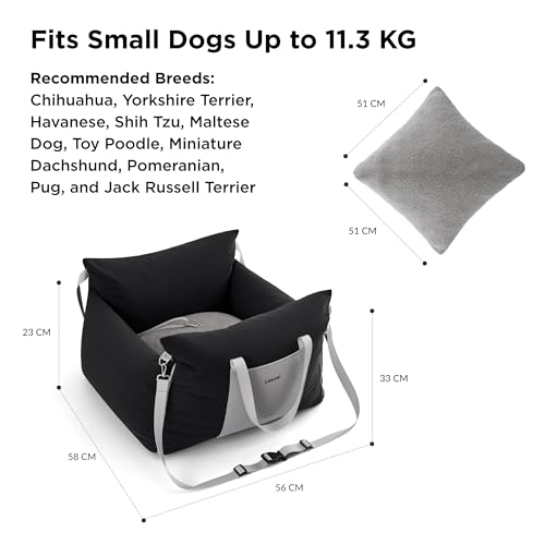 Lesure Hundesitz Auto kleine Hunde - wasserdichter und waschbarer Hunde Autositz mit Aufbewahrungstaschen, ansteckbarer Sicherheitsleine und verdickter Memory Schaum Füllung, 58x56x33cm, schwarz