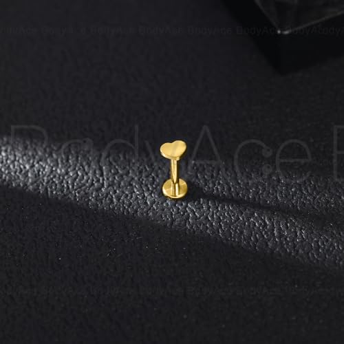Bodyace Gold F136 Titanium Body Piercing Studs, Internally Threaded Flat Back Cartilage Earring Studs With Piercing Taper, 16G Labret Lip Ring Conch Tragus Stud [Gold Heart] thumb #5