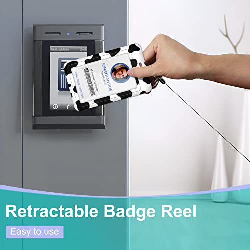 Plifal Id Badge Holder With Lanyard And Retractable Badge Reel Clip, Cute Cow Print Name Tag Lanyard Vertical Id Protector Bage Clips For Nurse Nursing Doctor Teacher Student Women #TOP2