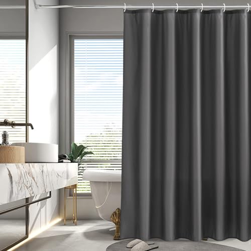 AooHome シャワーカーテン 目隠し 遮像 防カビ 防水 100cm幅 180cm丈 バス用品 ユニットバス ロング お風呂用カーテン 軽量 速乾 リング付き 無地 白 ダークグレー