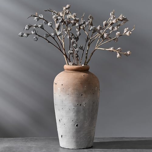 Emotionally Grounded Vase, Vaseking Large Ceramic Rustic Vase, 11 inch Minimalist Decorative Farmhouse Tall Vases for Home Decor, Living Room, Enterway, Table Decoration, Brown