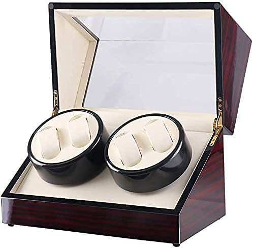 Coffret remonteur 4 montres automatiques en bois laqué rouge, cadeau idéal