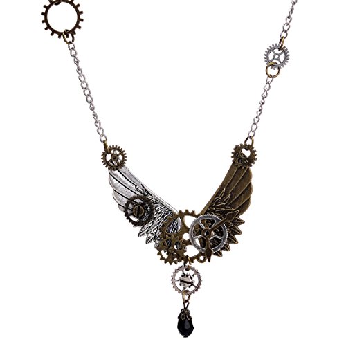 Fenical Vintage Ange Ailes Pendentif Chaîne En Argent Steampunk Collier Femmes Cristal Gears Accessoires Punk Bijoux De Noël Cadeau