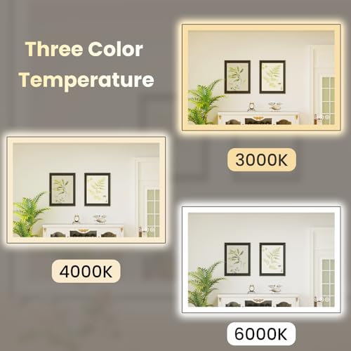 Image of WTTY 40 inchX30 inch LED Bathroom Mirror with Black Frame, Bathroom Vanity Mirror with Lights for Wall, Front Light and Backlit, Anti-Fog, Dimmable, 3 Colors, Shatterproof, Memory, Horizontal /Vertical