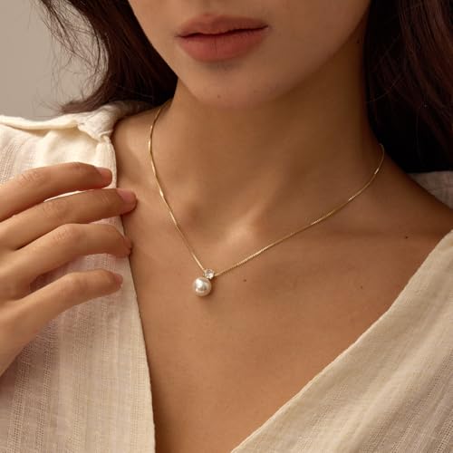 Gold Pearl Necklaces for Women, 14K Natural Freshwater Dainty Pearl Choker Necklaces for Women, Elegant Jewelry for Mom, Wife - Valentine's Day, Anniversary, Wedding Gift2