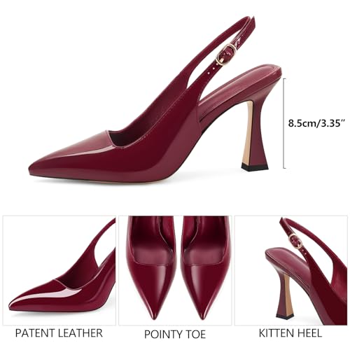 Slingback Kitten Heels for Women Pointed Toe Vintage Stiletto Sexy Pumps Buckle Straps Slip on Flare High Heeled Sandals Work Dressy Shoes4