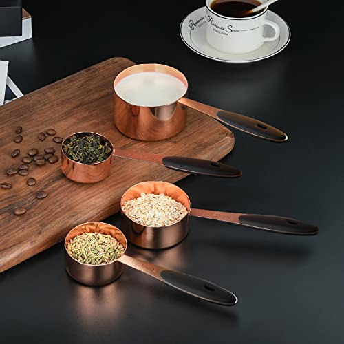 Copper Measuring Cups And Spoons Set Of 10 Piece, Stainless Steel Nesting Measuring Cup Set With Soft Touch Silicone Handles For Dry And Liquid Ingredients #TOP5