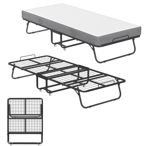 UISEBRT Klappbett 90x200 cm Klappbares Gästebett für Erwachsene mit 13cm Dicker Gedächtnisschaum-Matratze Stabiler Metallklapprahmen Faltbett mit Rollen Tragfähigkeit 200kg