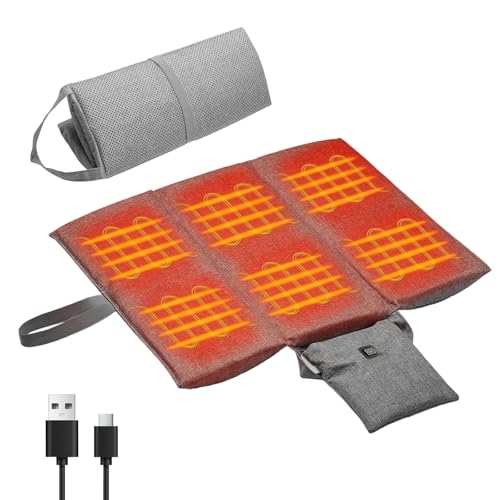 Cojín de asiento con calefacción, cojín térmico recargable por USB, plegable, portátil, con 3 temperaturas ajustables, 44 x 40 cm, cojín de calor eléctrico, cojín de espalda para oficina, exterior
