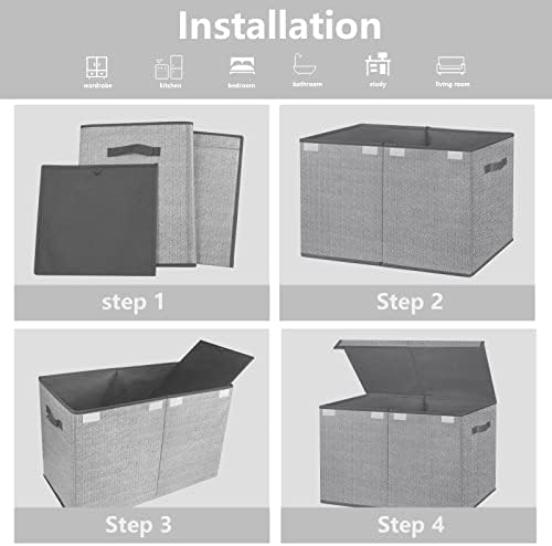 Large Toy Box Chest Organizer Bins for Boys Girls Kids, Collapsible Fabric Storage Basket Container with Flip-Top Lid & Handles for Clothes,Blanket,Nursery,Playroom,Bedroom, Herringbone Pattern(Gray) 3 415RBnU0qSL. AC