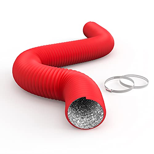 Ipower Flexible 4 Inch 8 Feet Aluminum Ducting 4 Layer Protection Dryer Vent Hose For Hvac Heating Cooling Ventilation And Exhaust, 2 Clamps Included, Red #TOP9