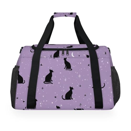 Cat Purple Moon Stars Travel Duffel Bag Weekender Overnight Bags for Women Men Foldable Waterproof Tote Bag with Trolley Sleeve