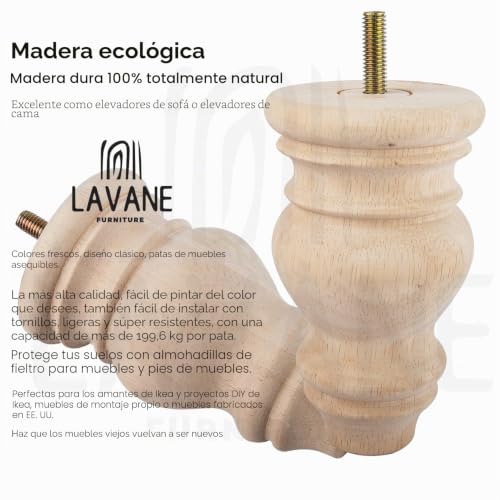 Patas de madera para sofá con perno M8 preperforado que elevan y estabilizan tus sillones 4