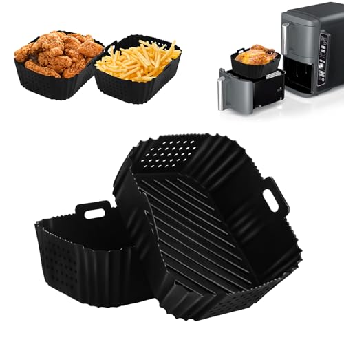 Image of 2Pcs Silicone Air Fryer Liner for Ninja Double Stack XL 9.5L Air Fryer SL400UK, BPA Free Air Fryer Liners Perforated, Reusable Air Fryer Accessories for Dual Drawer Airfryers
