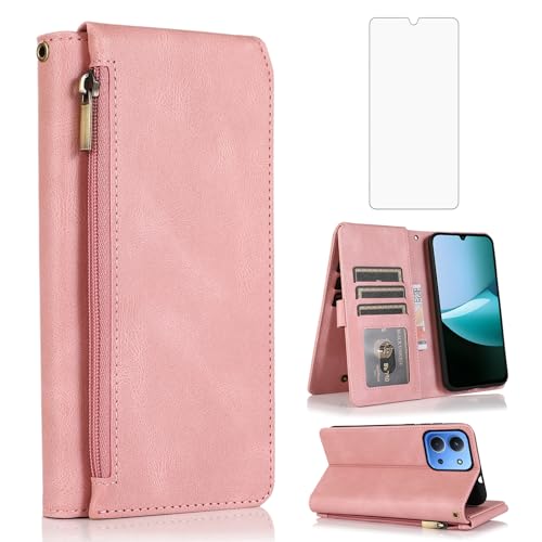 Étui Xiaomi Redmi 15C pliable Asuwish avec support rose et porte-carte