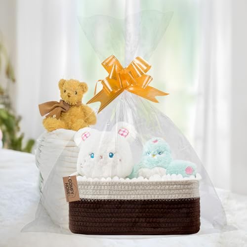 Image of COMFY-HOMI 13 inch x 8.5 inch x 5.1 inch Storage Baskets for Organizing | Cotton Rope Woven Basket | Toy Storage Bin Box | Basket for Shelves, Closet Organizer Bin, Decorative Closet Shelf, 3 Pack
