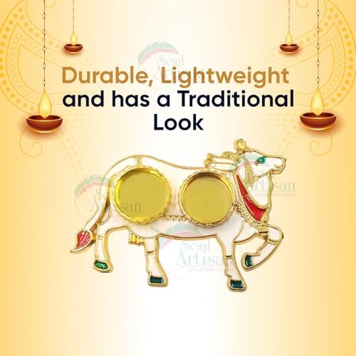 Pichwai Cow Double Kumkuma Holder Chimil Box - Plastic Golden Metallic Color(Pack of 30) - Decorative Art Design Tilak Daani, Sindoor for Women Return Gift, Diwali, Weddings, Pooja