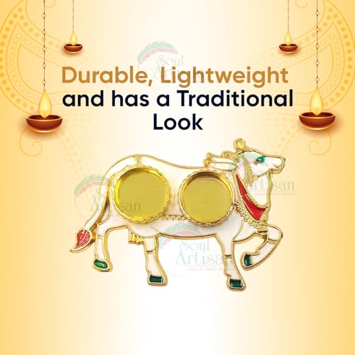 Soul Artisan Pichwai Cow Double Kumkuma Holder Chimil Box - Plastic Golden Metallic Color(Pack of 30) - Decorative Art Design Tilak Daani, Sindoor for Women Return Gift, Diwali, Weddings, Pooja