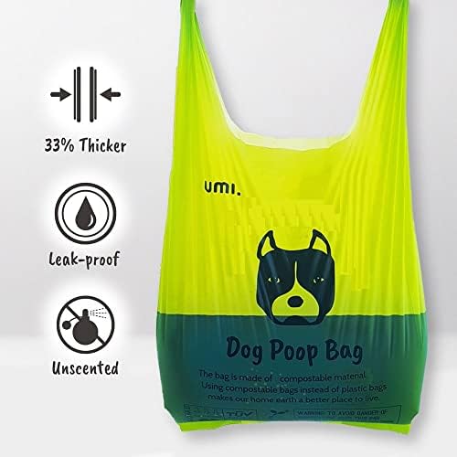Amazon Brand - Umi Dog Poo Bags with tie Handles, Biodegradable Dog Poop Bags, Certified Compostable, Extra Thick and Leak-Proof, Unscented, 18 x 37 cm, 60 bags