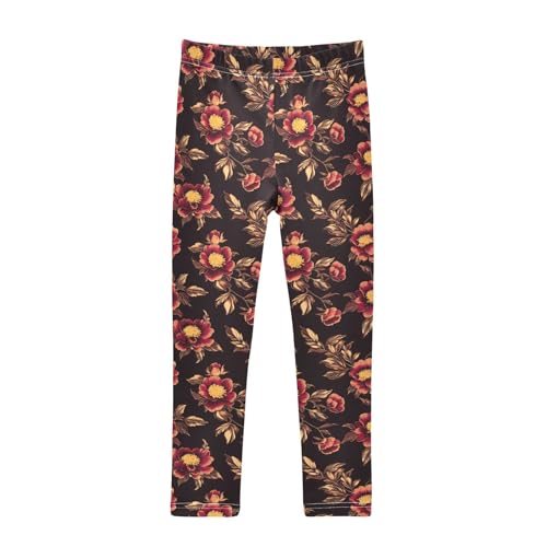 ALAZA Girls' Leggings Children's Yoga Pants Skinny Printed Dance Red Peony Comfortable 4T
