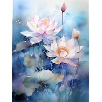 AMBATTERY Adultes Broderie Point de Croix Kits, Peinture à l'aquarelle Lotus ,A,40 * 50cm DIY débutant canevas point de croix kit 11CT toile pré-imprimé décoration de la maison