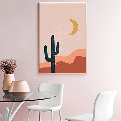 Art Mural Soleil et Plante Boho Toile Paysage Abstrait pour Décoration Salon Scandinave