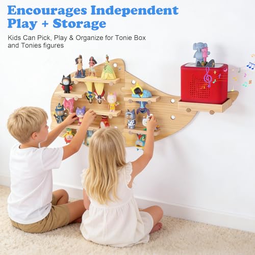 Image of Inspired by Montessori Display Shelf for Toniebox 2 /1 Tonies Figures | Dolphin DIY Open-Ended Play Storage Organizer Wall Shelf for Tonies Box Characters, Enhance Children's Hands-On Skills