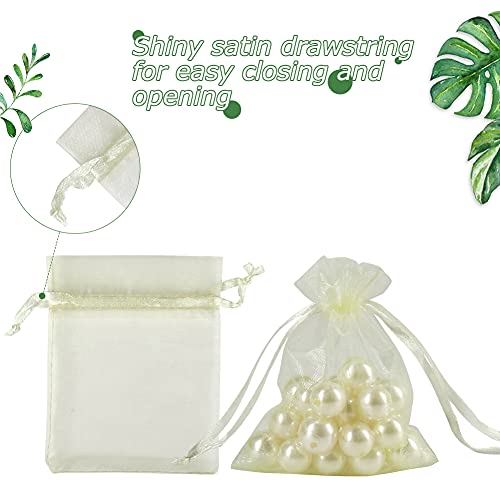 Image of HRX Package 100pcs Little Organza Bags 3 x 4 inch, Pastel Yellow Mesh Bags Drawstring Pouches for Jewelry Bracelets Candy Party Favor Small Gift