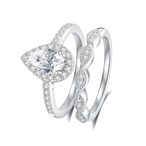 Image of Moissanite Wedding Ring Set for Women 925 Sterling Silver with 18K White Gold Plated D Color VVS1 Clarity Travel Moissanite Engagement Rings Promise Rings with Certificate
