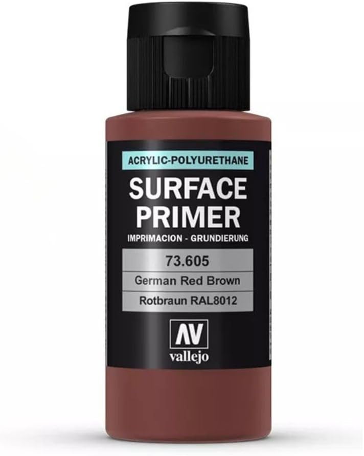 Vallejo - Surface Primer Color | German Red Brown 60 ml. (2.02 fl.oz.) | Matte Finish and Fast Drying | Perfect for Airbrushing and Great Adhesion to Figurines and Scale Models