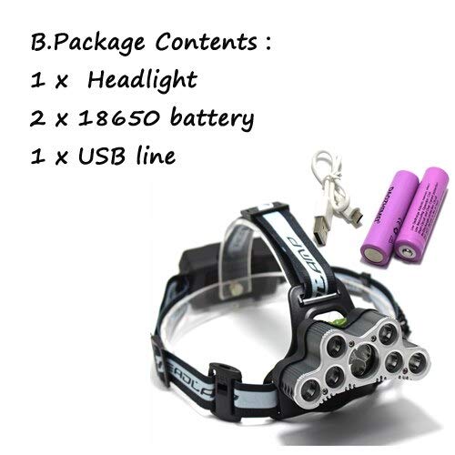 Lampe Frontale 8000LM USB 9 LED LED Phare imperméable Phare Phare Torche Lampe de Poche XM-L T6 Lampe à tête Rechargeable pour 18650 Batterie B