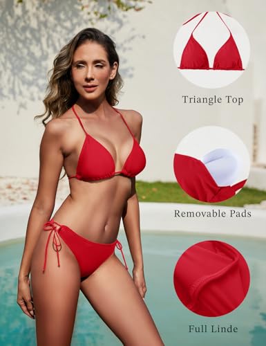 Image of Women String Bikini Set Halter Side Tie Two Piece Swimsuit Triangle Bathing Suits