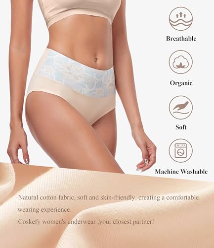 coskefy High Waist Cotton Underwear for Women Full Coverage Panties Floral Print Briefs for Ladies 5 Pack2