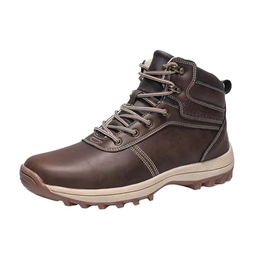 Botas de senderismo para hombre, de invierno y primavera, botas de nieve de caña alta, impermeables, con forro de piel, botas de tobillo cálidas con cordones medios, antideslizantes, para exteriores,