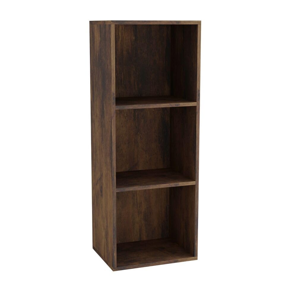 URBNLIVING Tier Wooden Bookcase Shelving Display Storage Shelf Unit Wood Shelves (Rustic Brown, 3 Shelf)