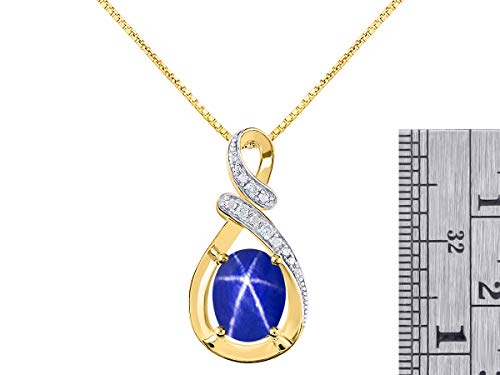 Rylos Necklaces For Women 14K Yellow Gold - Diamond & Blue Star Sapphire Pendant Necklace With 18" Gold Chain - Birthstone 9X7Mm Color Stone Gemstone Jewelry For Women Gold Necklaces For Women #TOP2