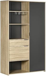 HOMCOM Kitchen Cupboard, Freestanding Storage Cabinet with 3 Adjustable Shelves, Drawer and Stemware Rack for Living Room, Dining Room, Natural
