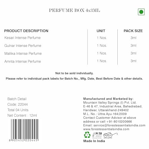 Image of Forest Essentials Perfume Gift Box 4X 3ml | Long Lasting Floral Scents | Oudh, Rose, Nargis & Jasmine