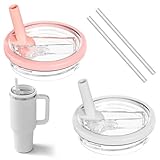 2 Pcs Couvercle Etanche pour Stanley Cup 40 oz, Compatibles Tasse Isotherme 1.1L, Double Joint Anti-Fuite, kit de Couvercle de Rouleau, Accessoire de Remplacement Stl Cup (Blanc/Rose)