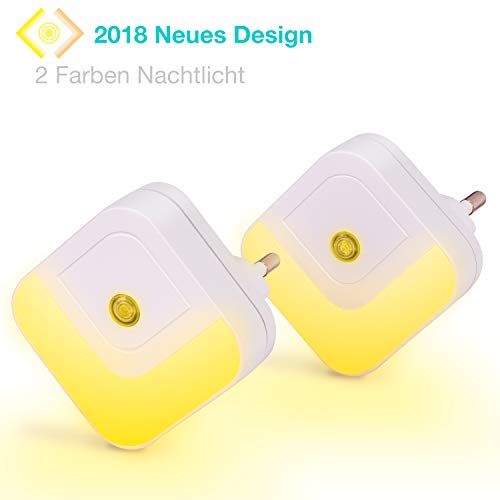 Nachtlicht Steckdose 2-Pack, led nachtlicht kind mit Dämmerungssensor, 2 Farbe 1800k / 3000k Warmweiß Baby Licht Beleuchtung für Kinderzimmer, Schlafzimmer, Badezimmer,Küche, Gang