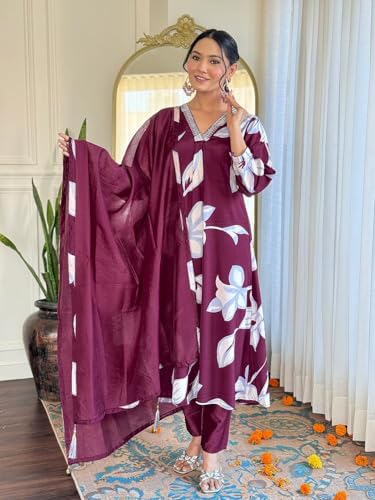Image of Shiv Textiles Art Silk Solid Regular Kurta Sets for Women (JDA-GULMAHOR-Wine-XL Maroon