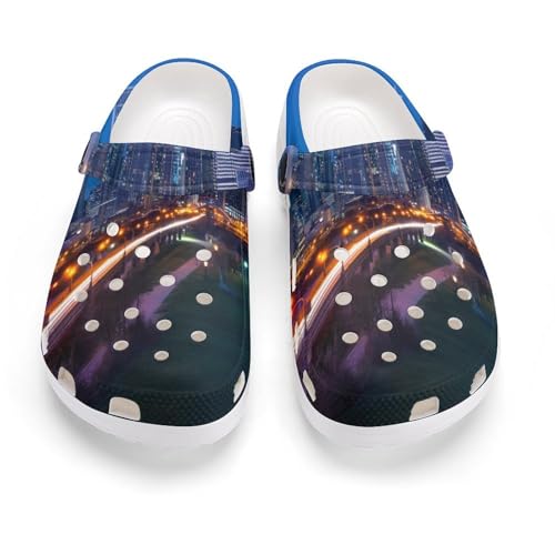 Supdreamc Women Water Shoes Portable Usa Chicago City Skyline Night View Art Hole Sandals for Indoor...